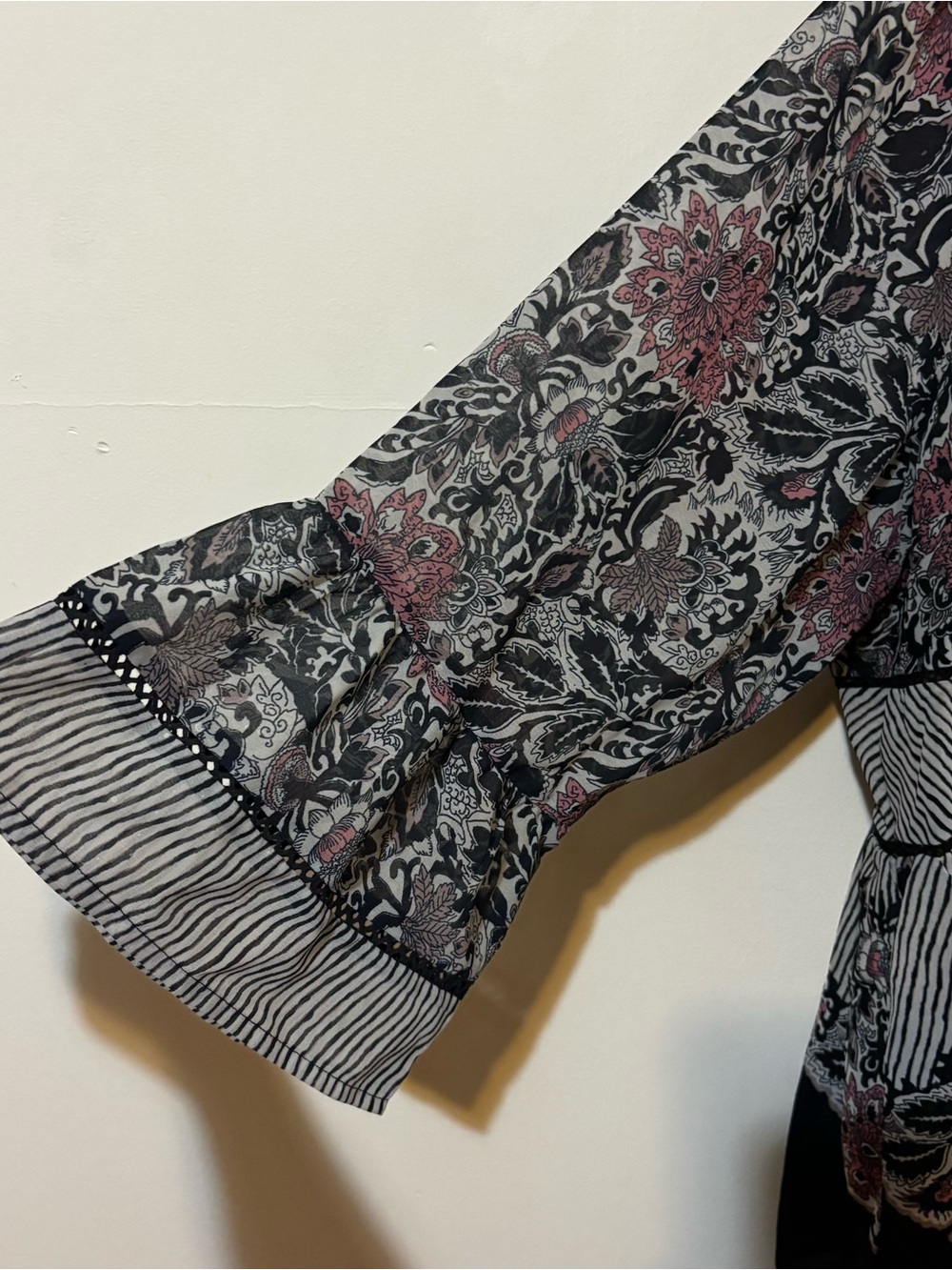 Lucky Brand Mixed Print Boho Peasant Blouse Striped Floral Bell Sleeve Size 3X - Picture 8 of 11